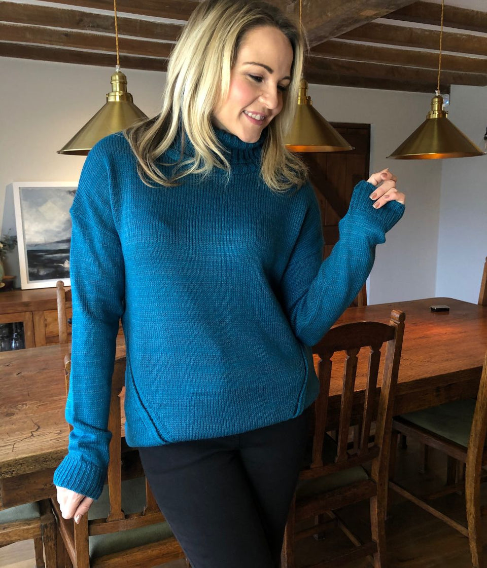 Teal Chunky Knit Roll Neck Jumper