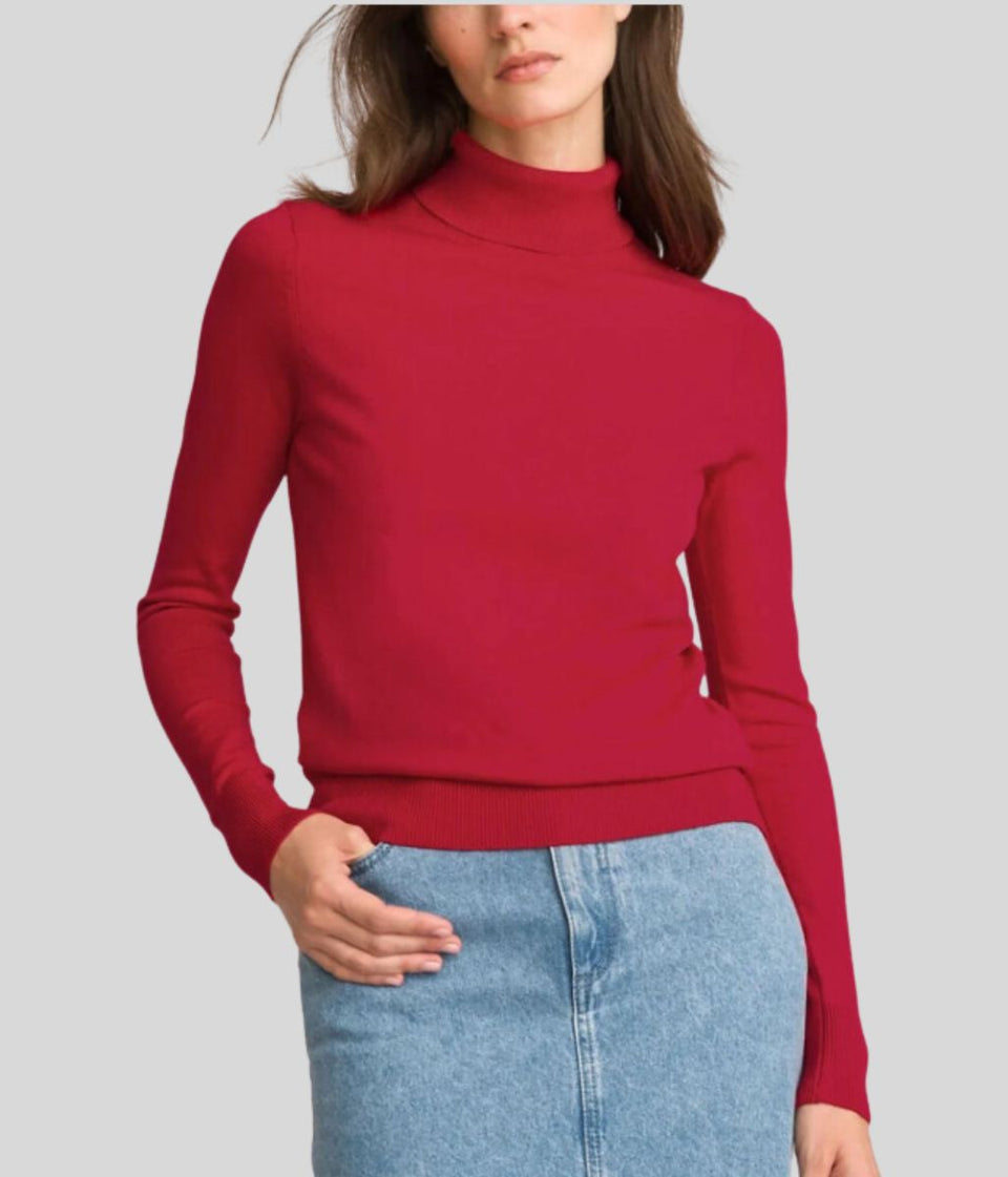 Red Fine Knit Roll Neck Jumper