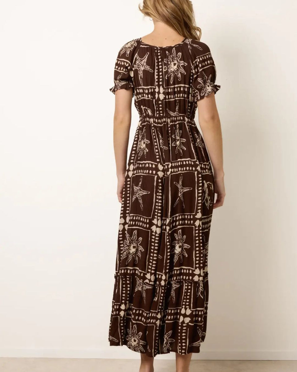 Dark Brown Starfish Print Maxi Dress