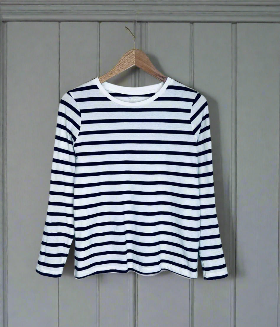 Black & White Striped Cotton Long Sleeve Top