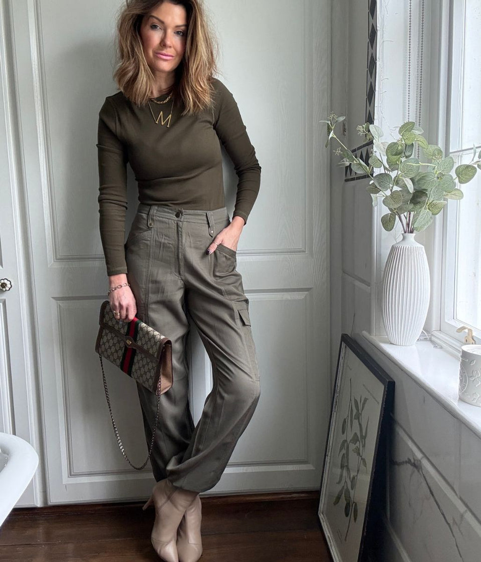 Khaki Ribbed Long Sleeve Top