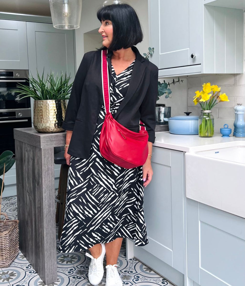 Zebra Print Belted Midi Dress