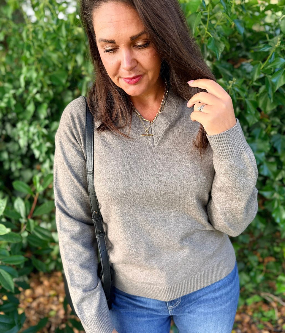 Women's Nutmeg Double V Neck Air Yarn Jumper
