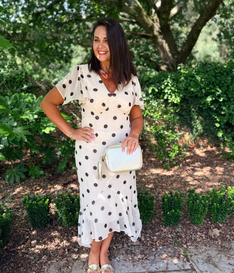 Cream Polka Dot Midi Dress