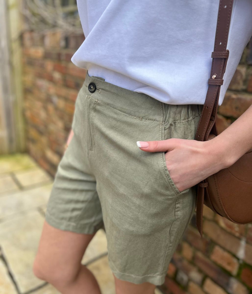 Olive Linen Blend Shorts