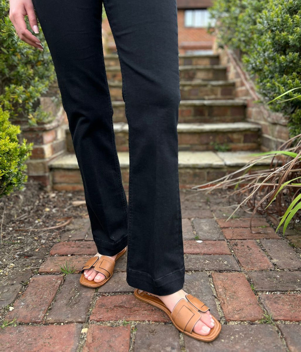 Black Denim Crease Front Slim Flare Jeans