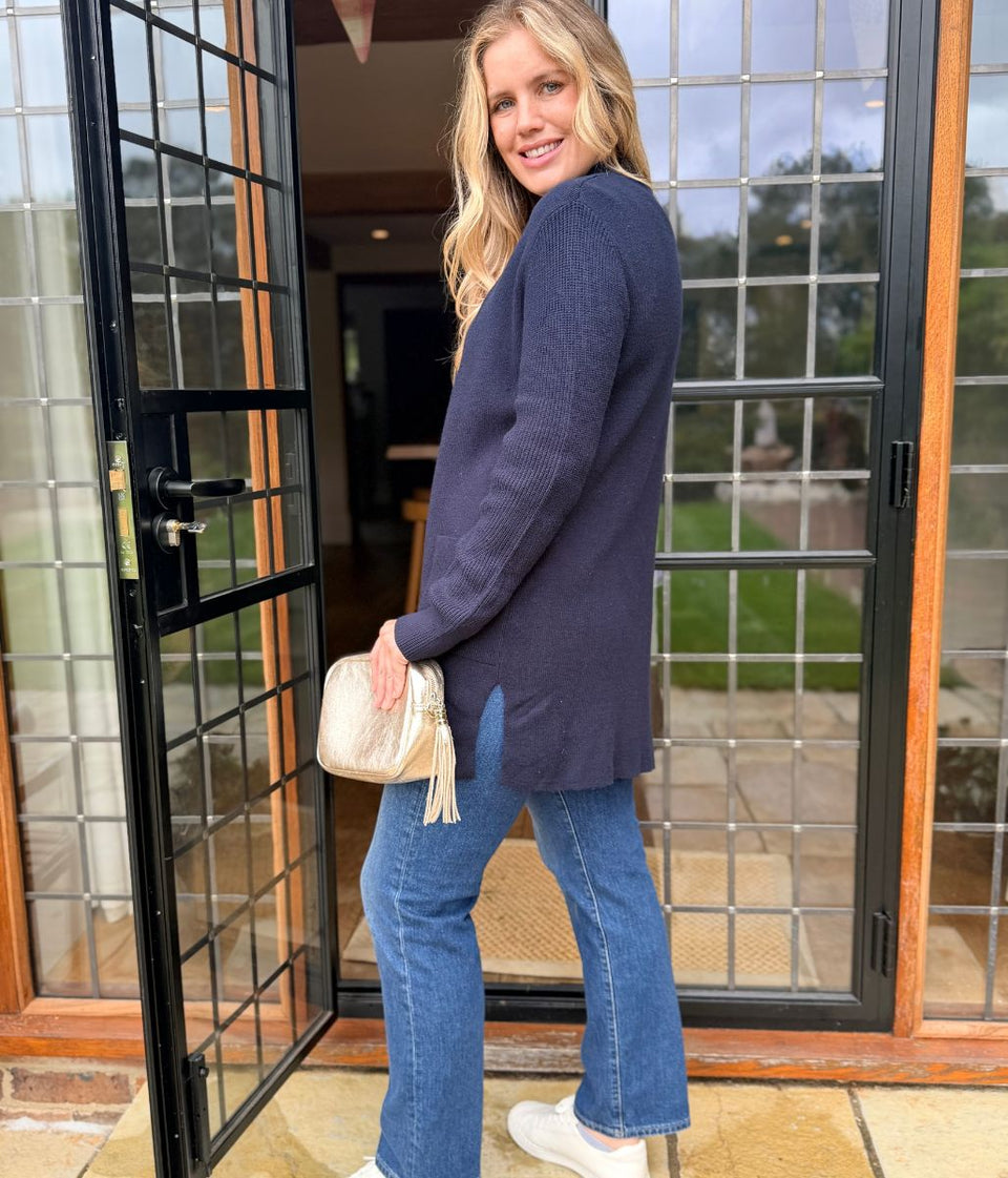 Navy Ribbed Edge to Edge Longline Cardigan
