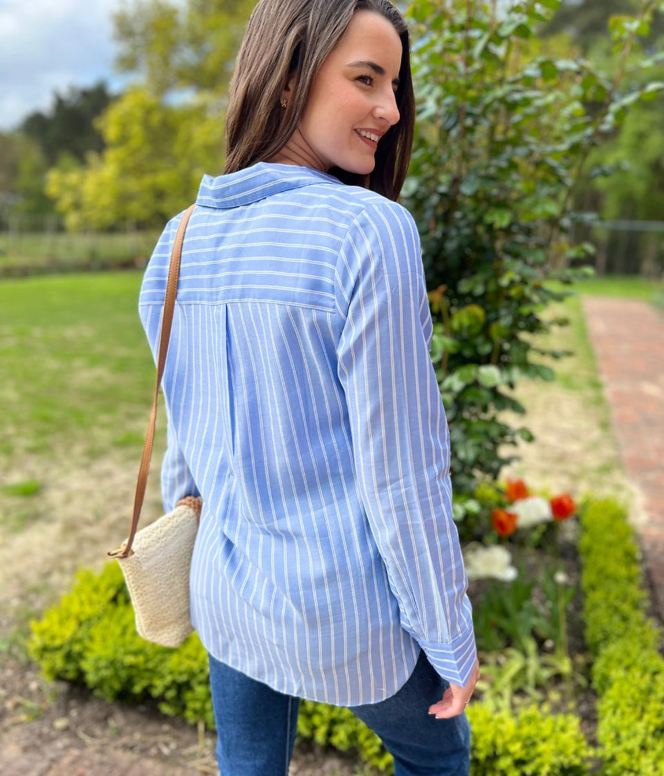 Blue Double Striped Soft Relaxed Shirt