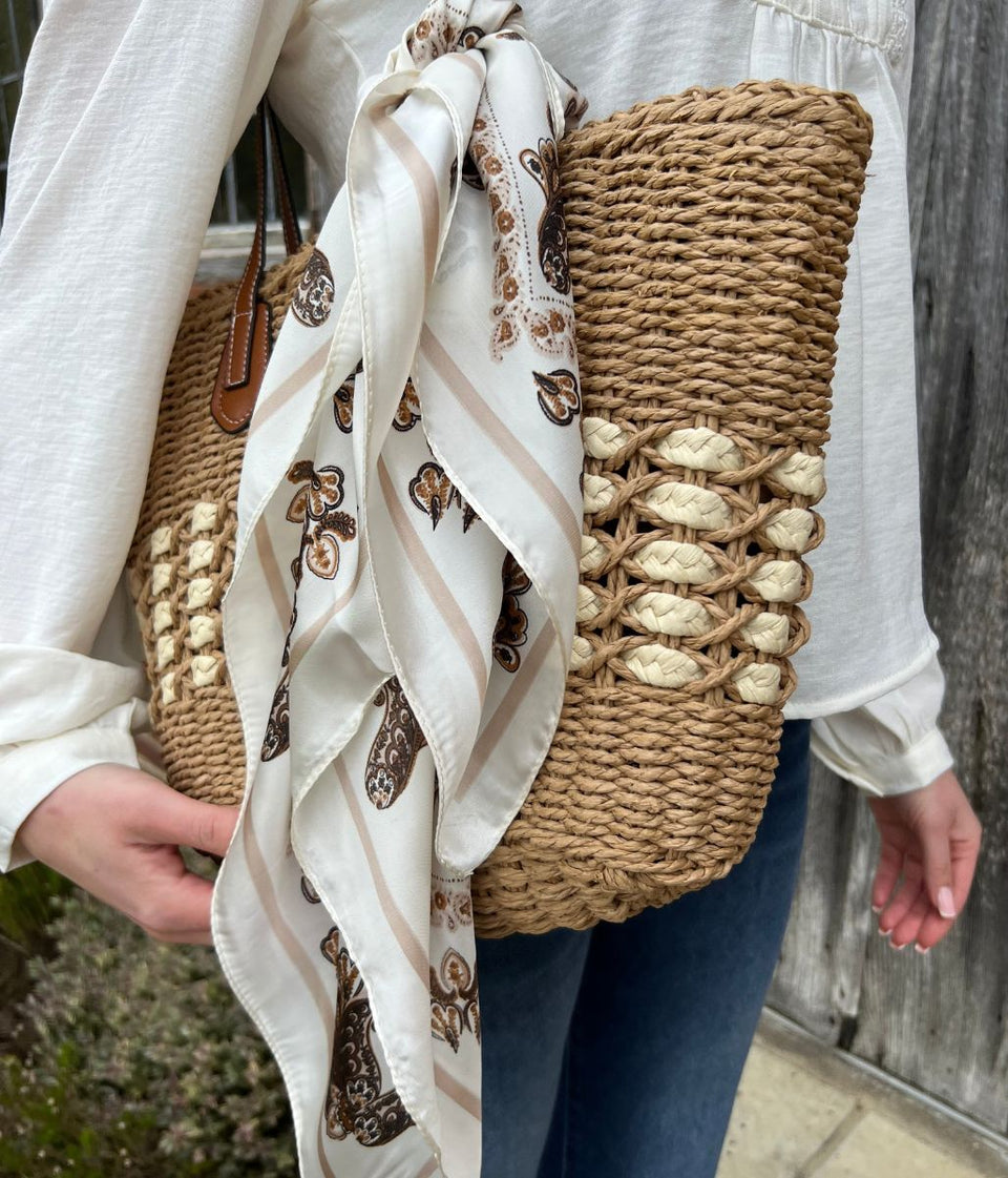 Cream Paisley Print Square Scarf