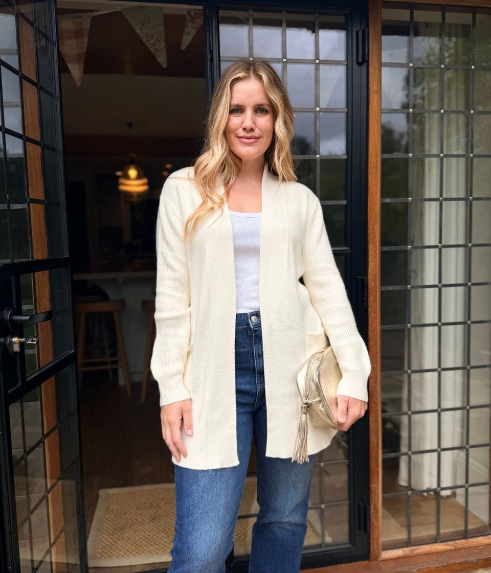 Ivory Ribbed Edge to Edge Longline Cardigan