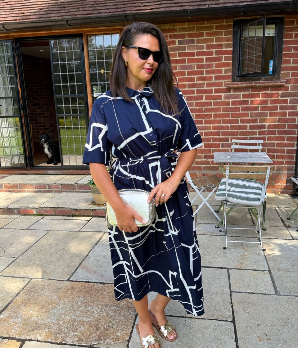 Navy Graphic Midi Shirt Dress