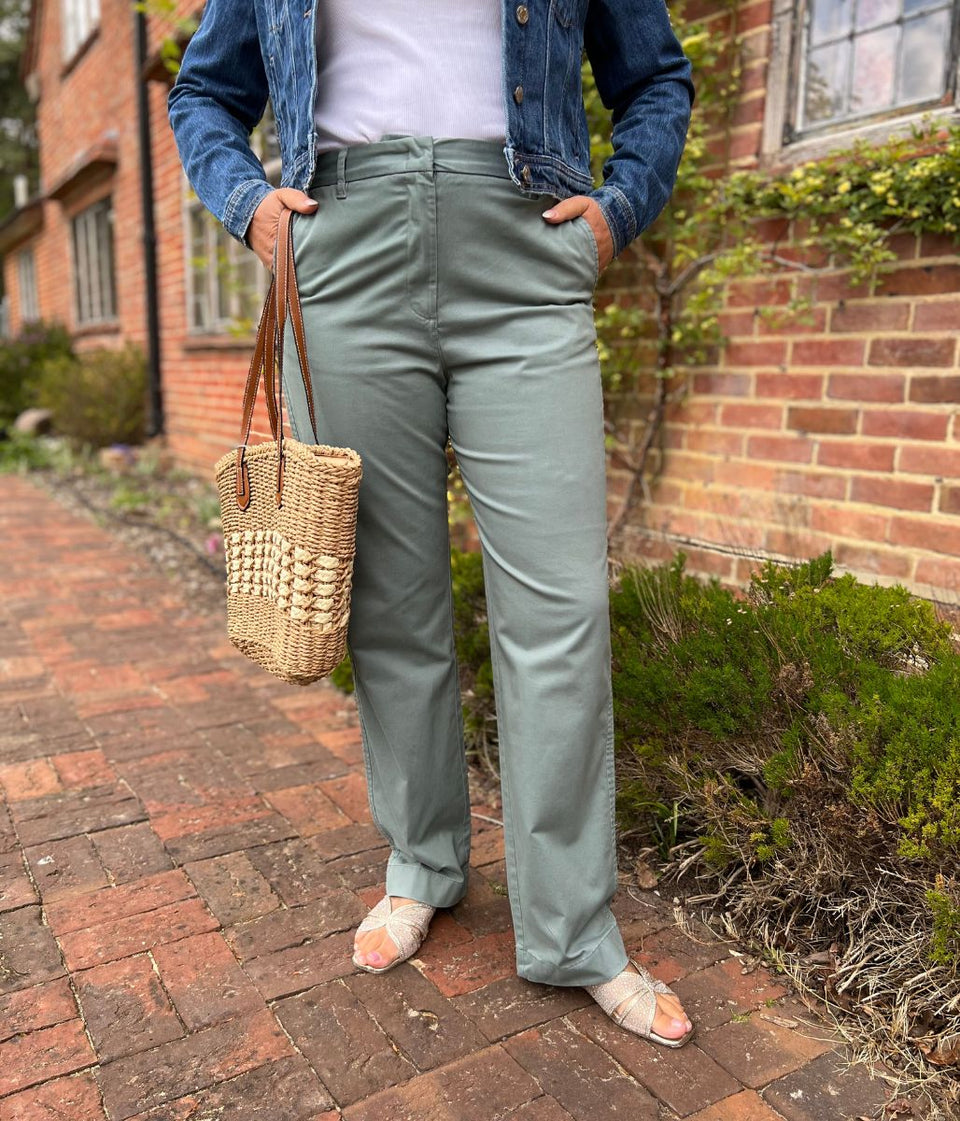 Green Straight Leg Chino Trousers