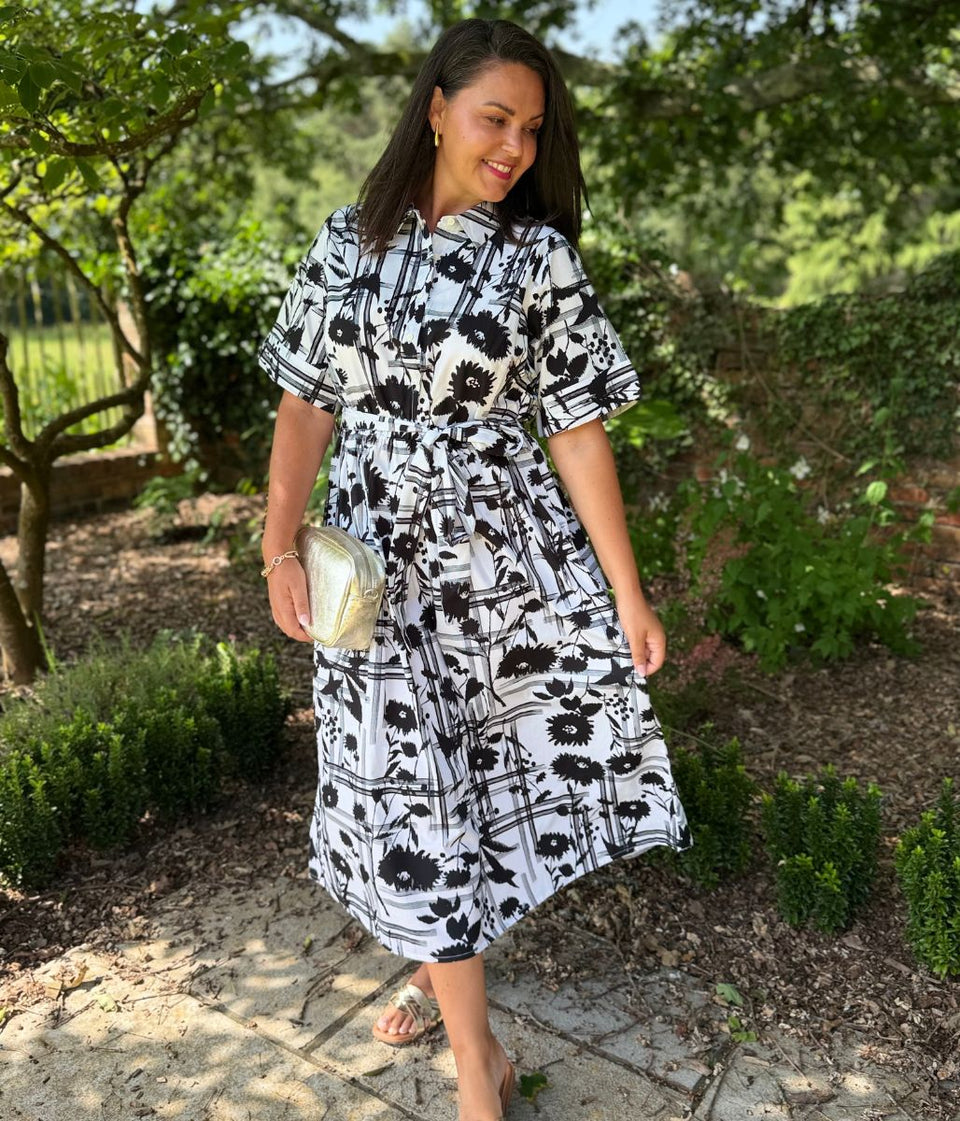 Black Floral Midi Shirt Dress - No Belt