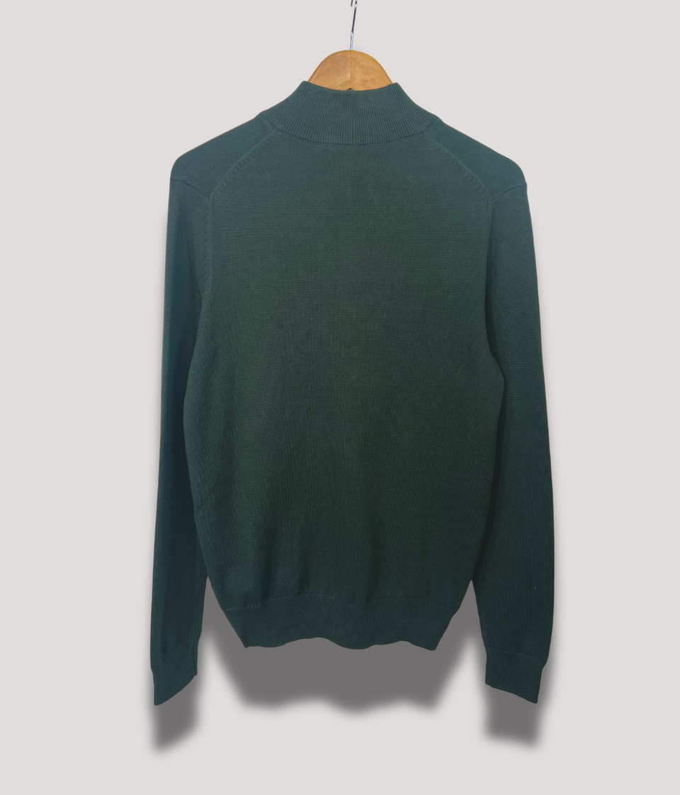 Forest Green Mens Cotton Half Zip Jumper