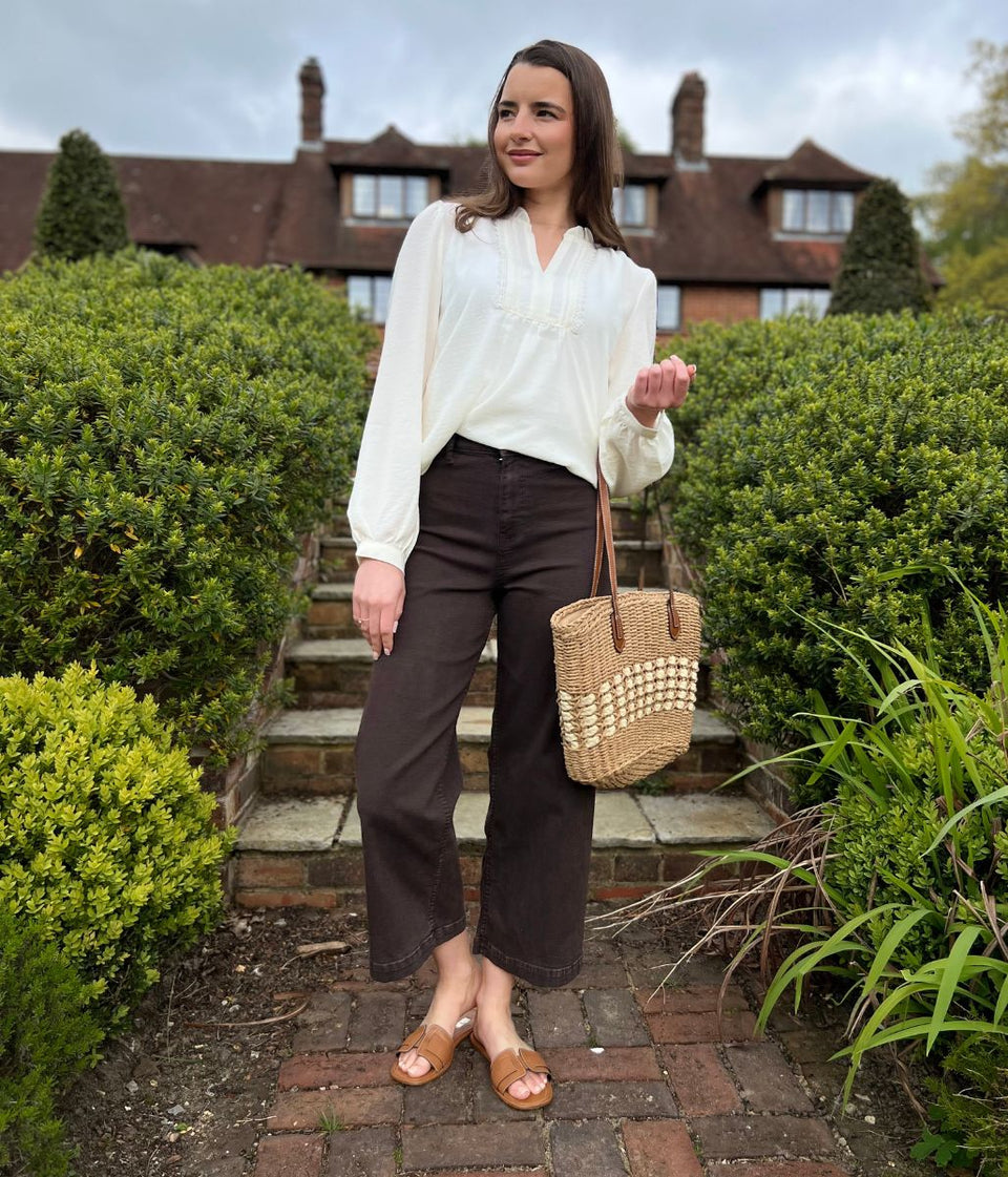 Brown Wide Leg Ankle Grazer Jeans