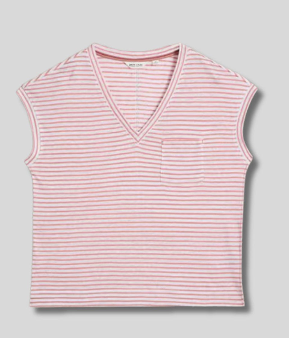 White Stuff Pink Stripe Iris Linen Tee