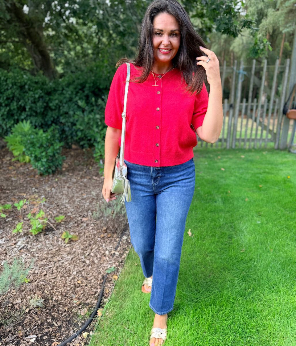 Red Short Sleeve Cardigan