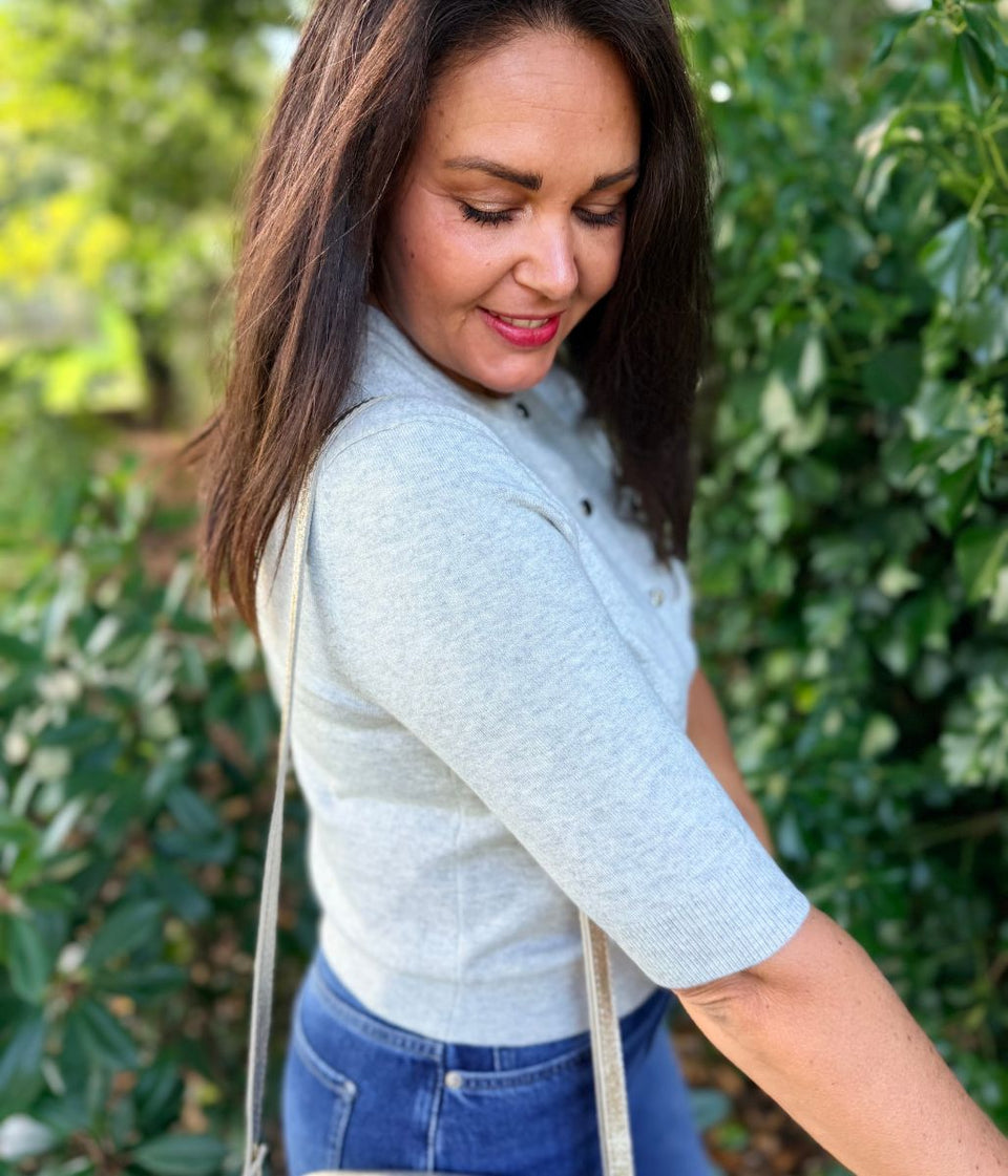 Grey Air Yarn Half Sleeve Cardigan