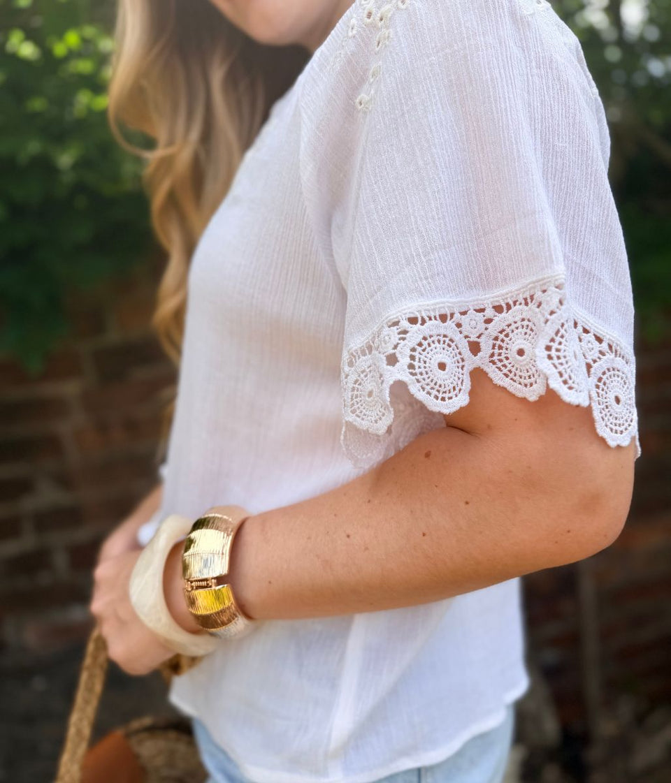 White Embroidered Tassel Top