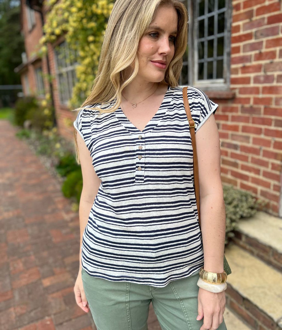 White Stuff Navy Stripe Nina Linen Tee