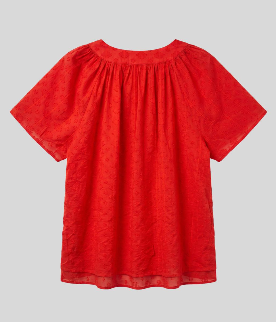 Red Textured Smock Blouse