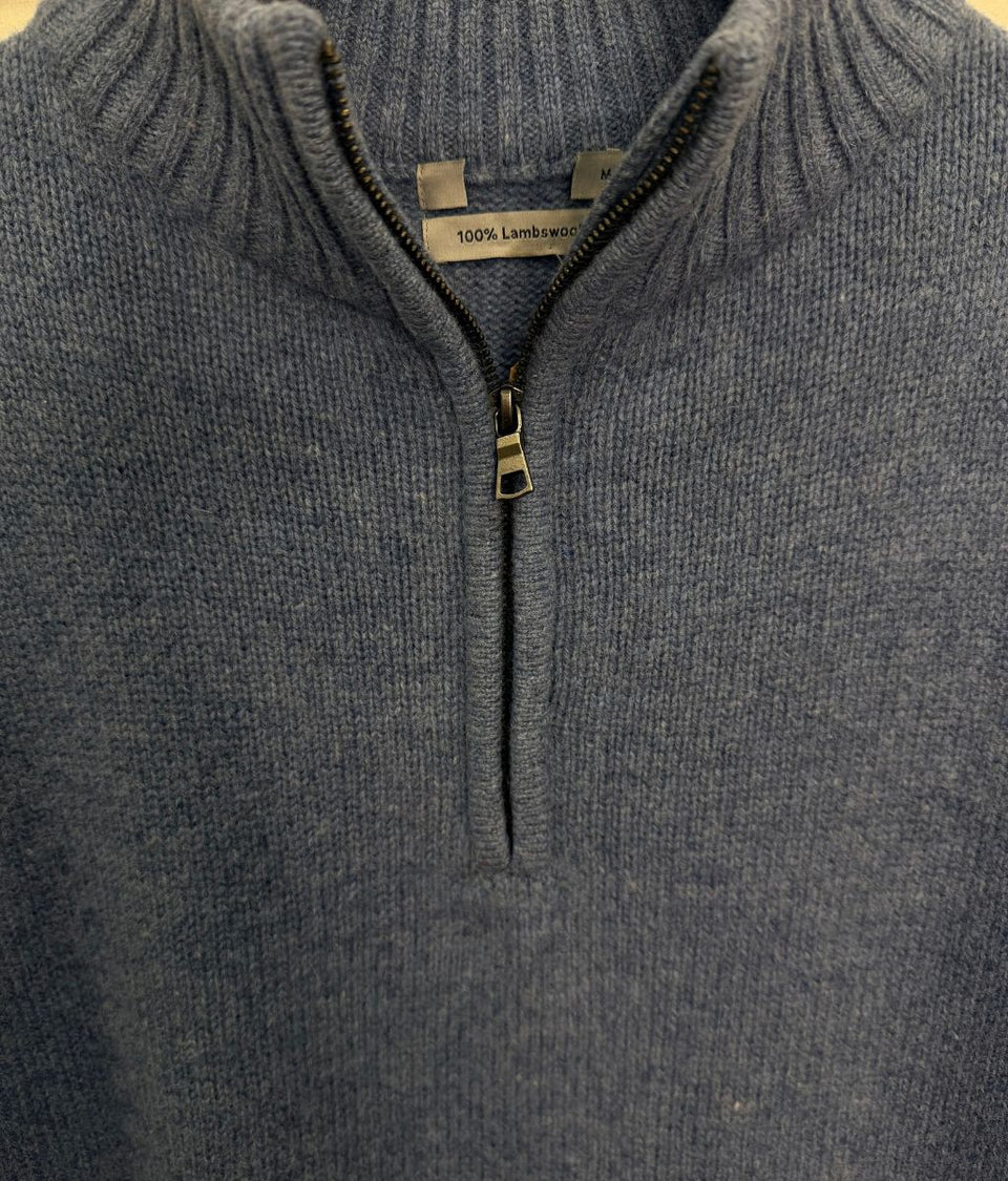 Mens Blue Lambswool 1/4 Zip Jumper
