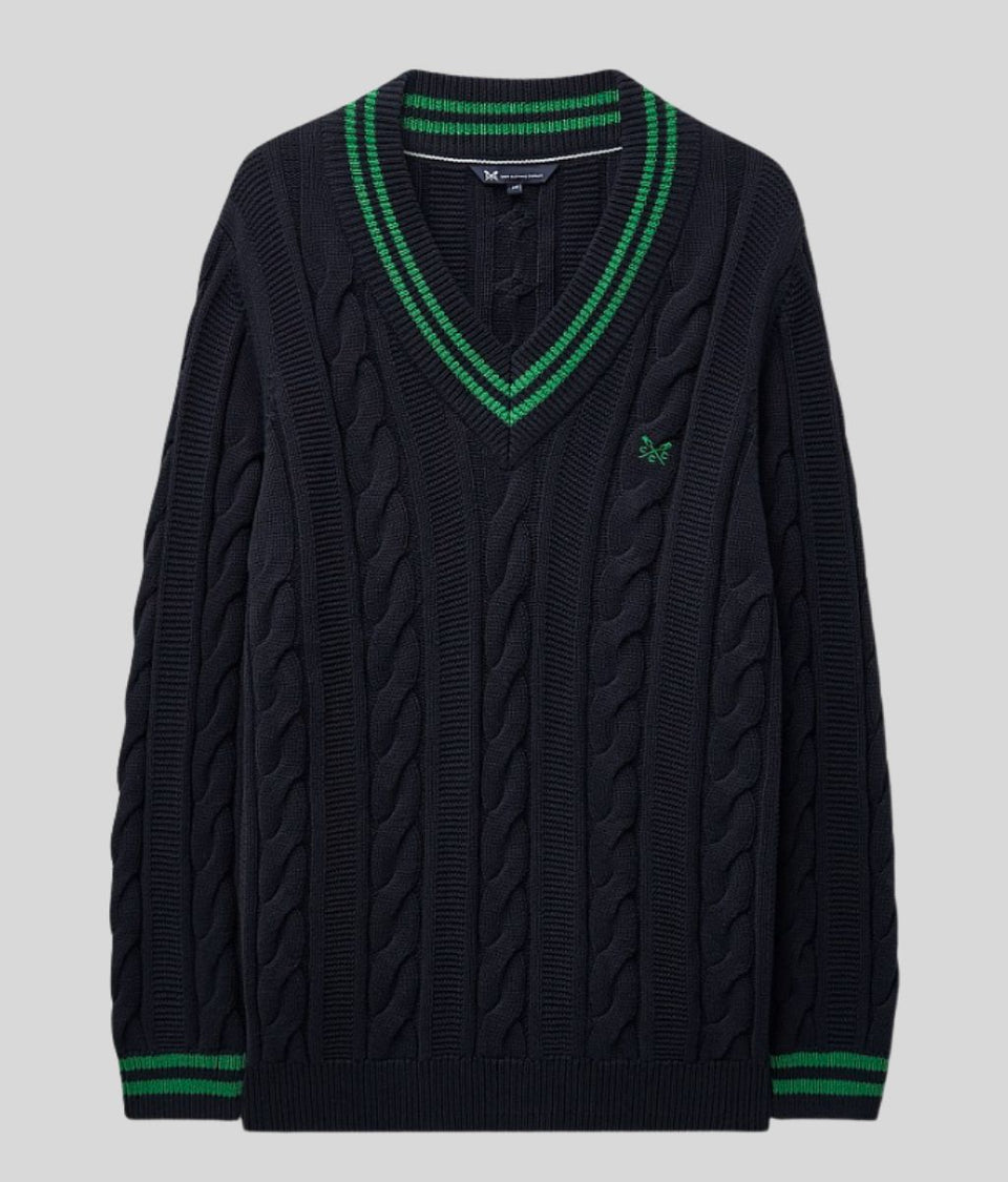 Mens Green V Neck Cricket Jumper