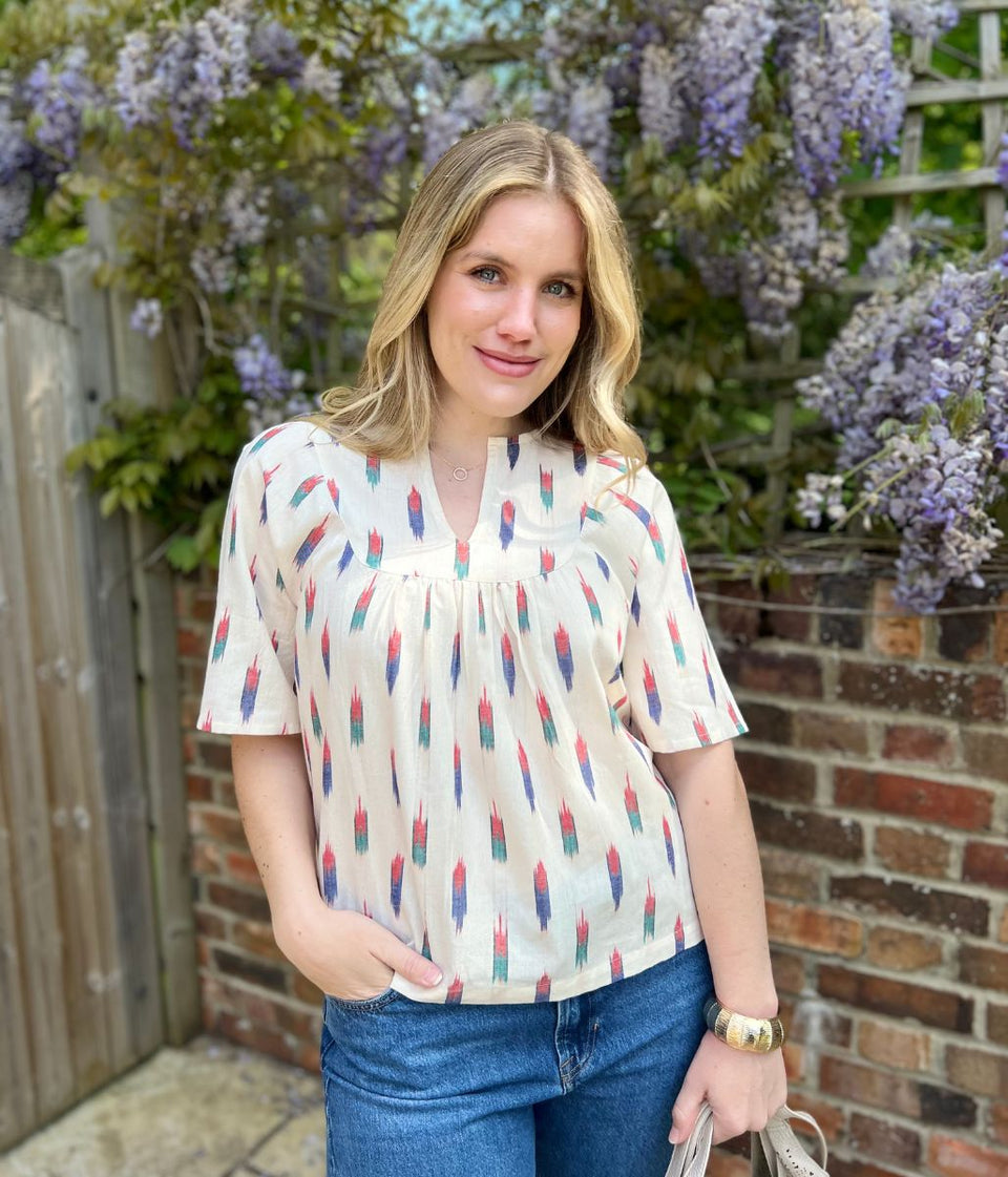 Nomads Ivory Print Cotton Floaty Top