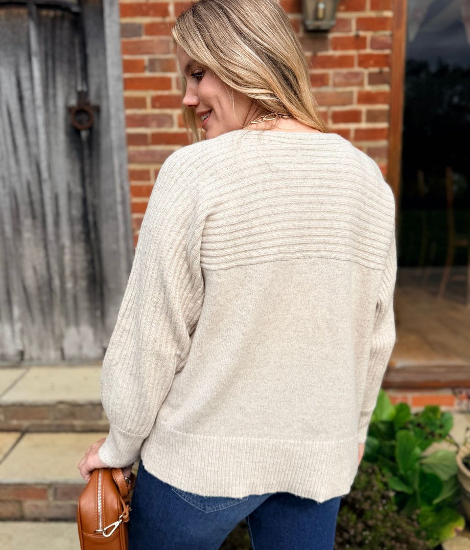 Natural Contrast Ribbed Premium Jumper