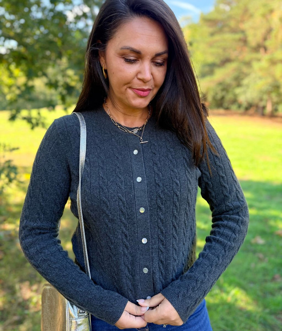 Charcoal Soft Touch Cable Knit Cardigan