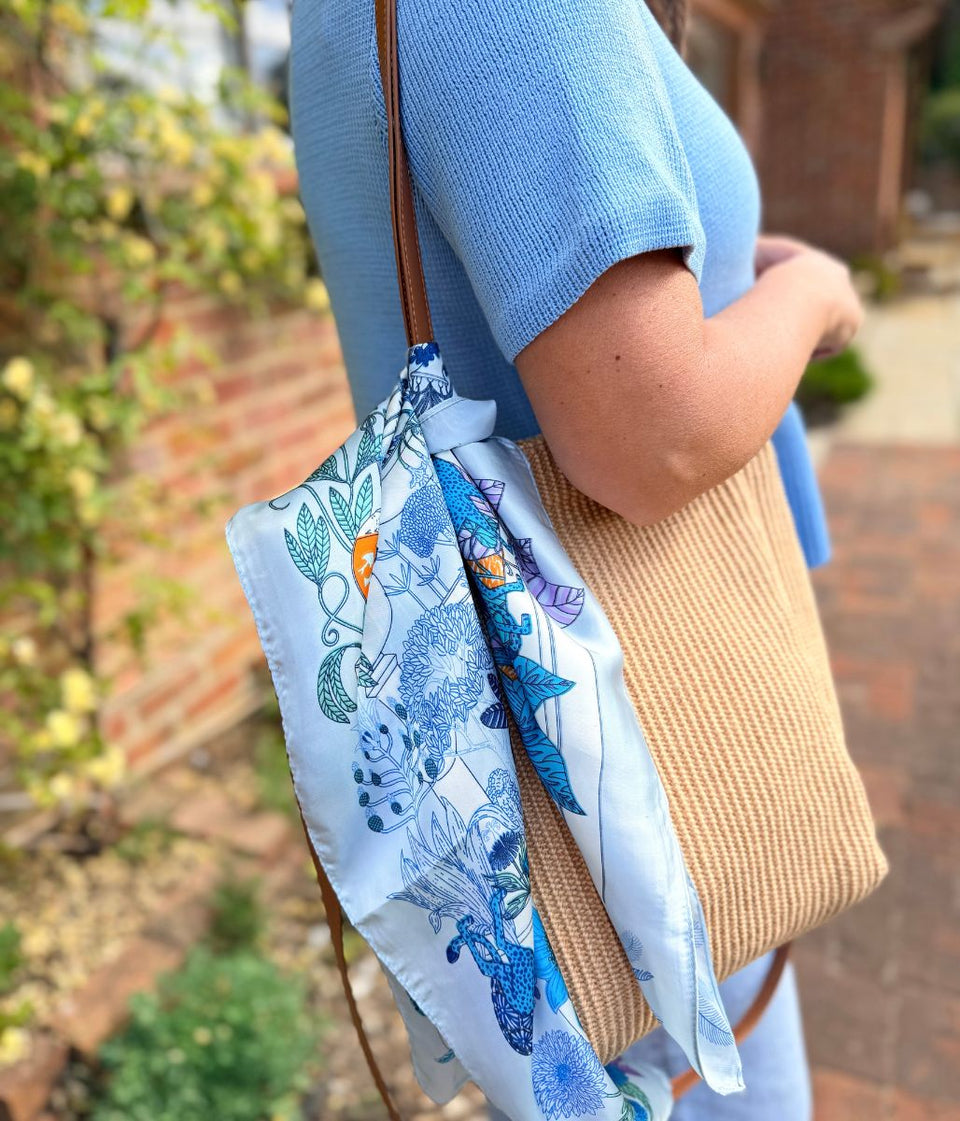 Blue Jungle Print Square Scarf