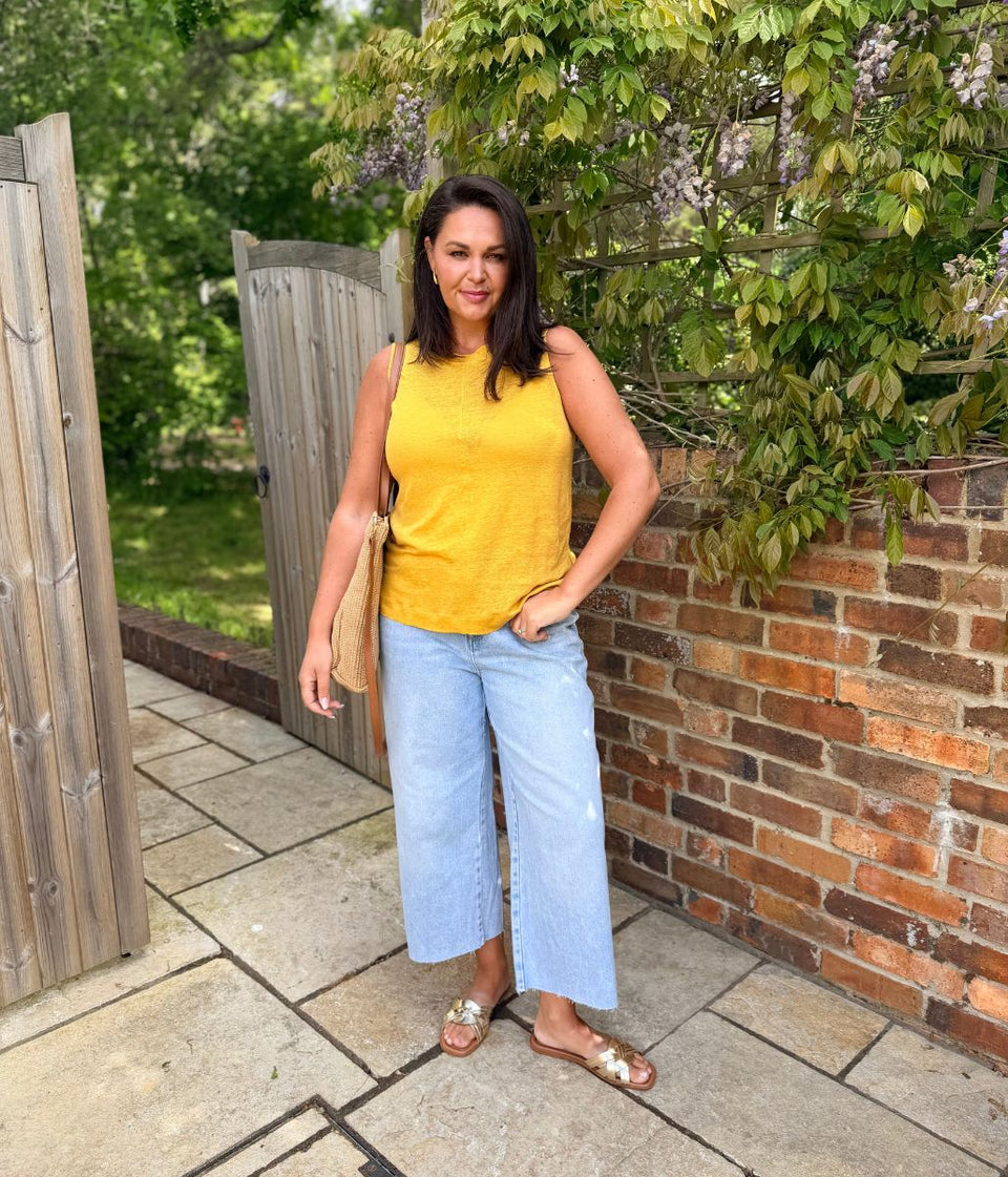 White Stuff Mustard Rylee Linen Vest Top