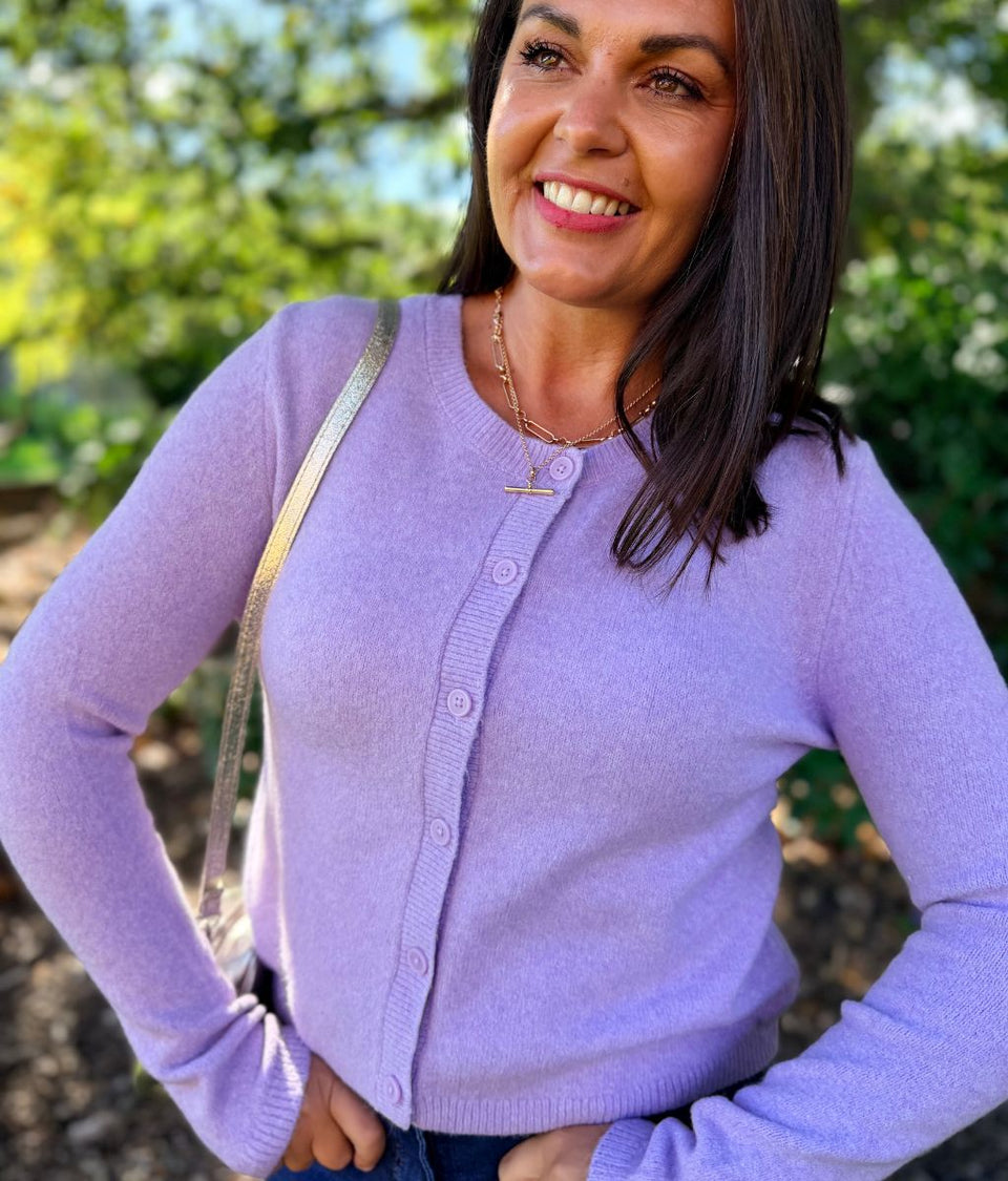 Lilac Round Neck Soft Cardigan