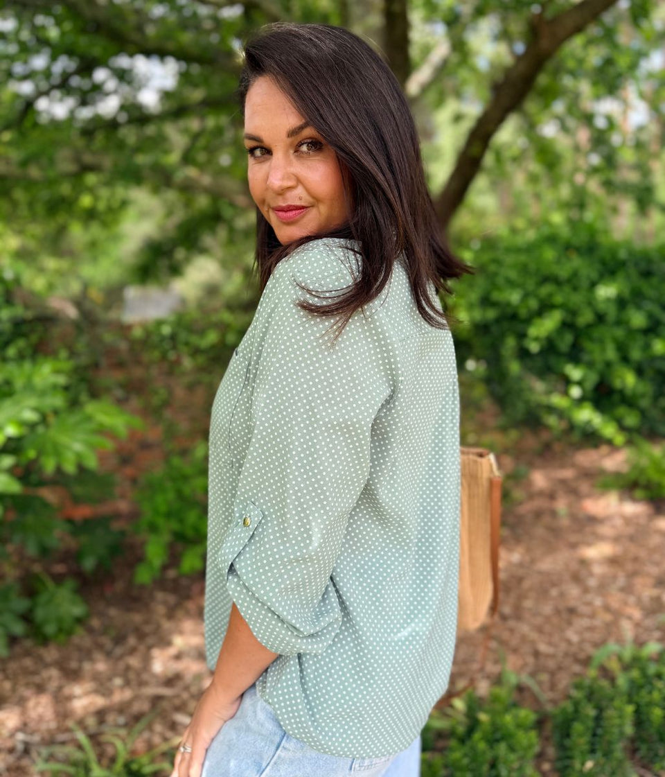 Green Polka Dot Popover Blouse