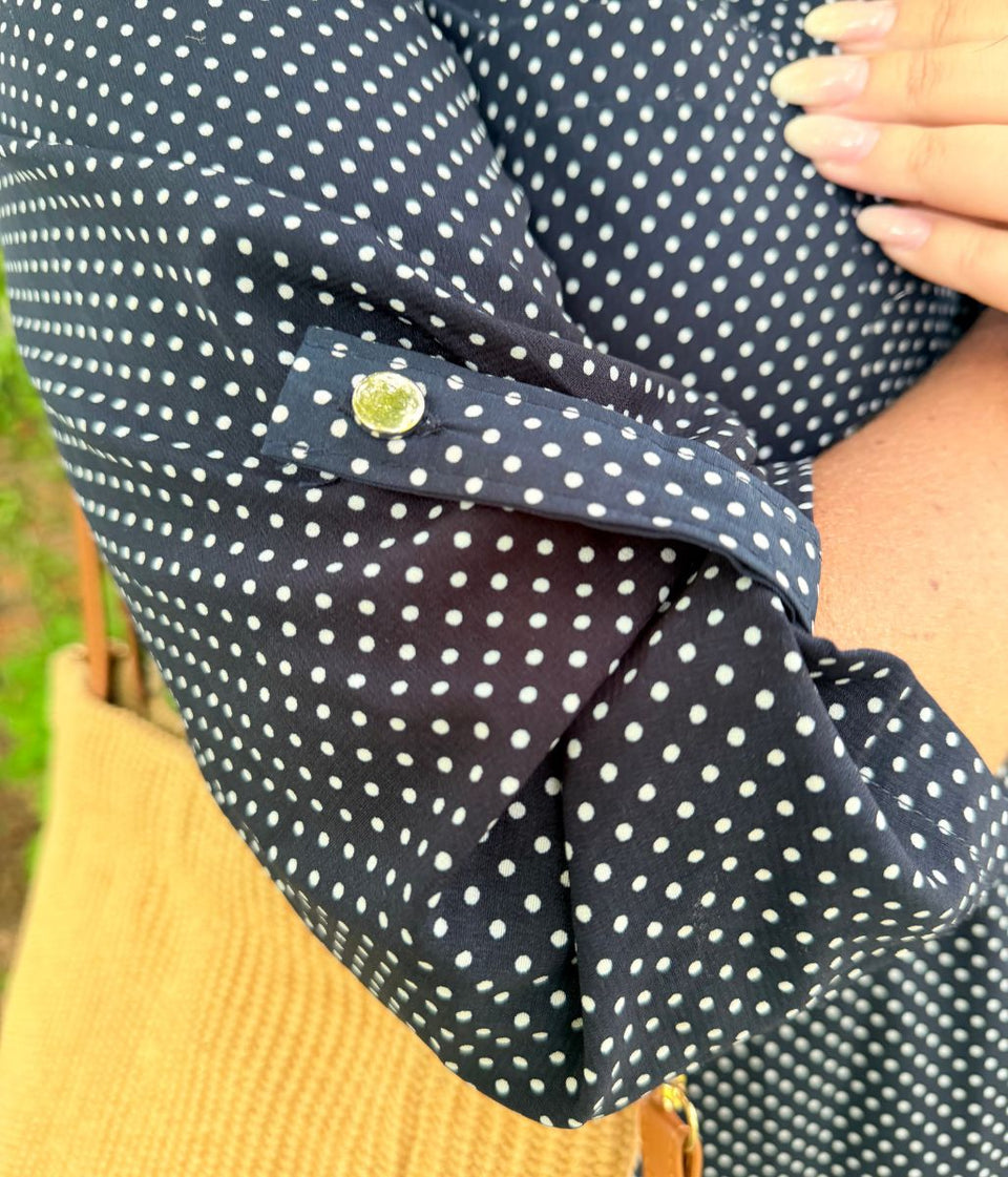 Navy Polka Dot Popover Blouse