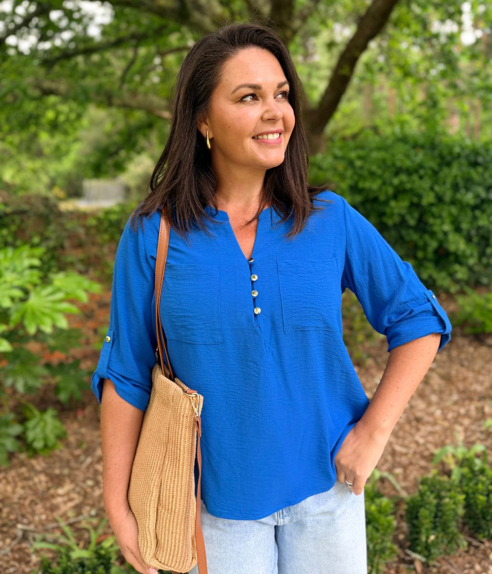 Blue Popover Tunic Blouse