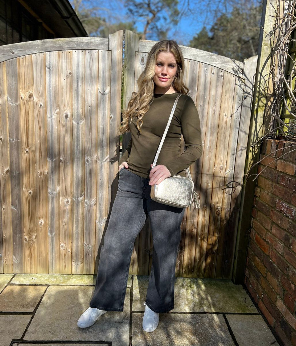 Khaki Ribbed Long Sleeve Top