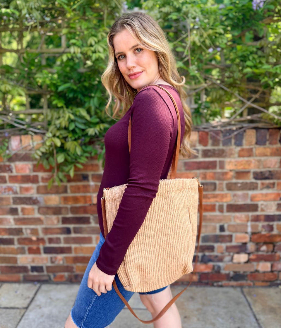 Burgundy Cotton Rich Ribbed V Neck Top