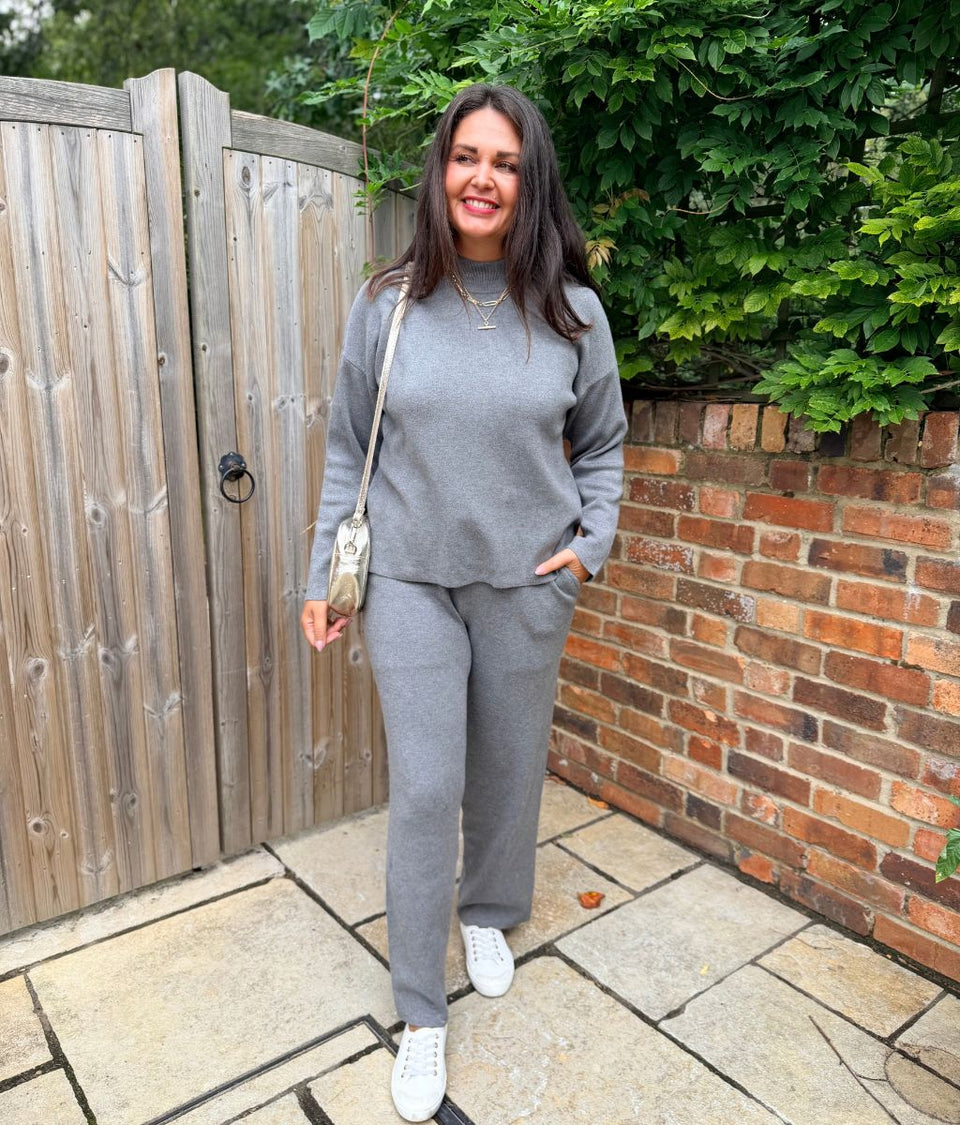Grey Knitted Joggers Co-Ord