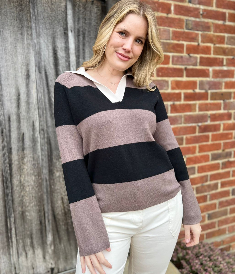 Black & Brown Soft Touch Striped Knitted Rugby Jumper