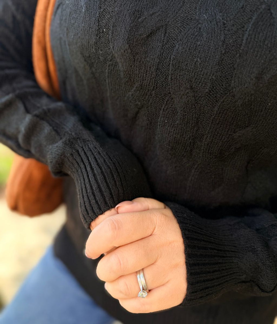 Black Cable Knit Turtle Neck Jumper