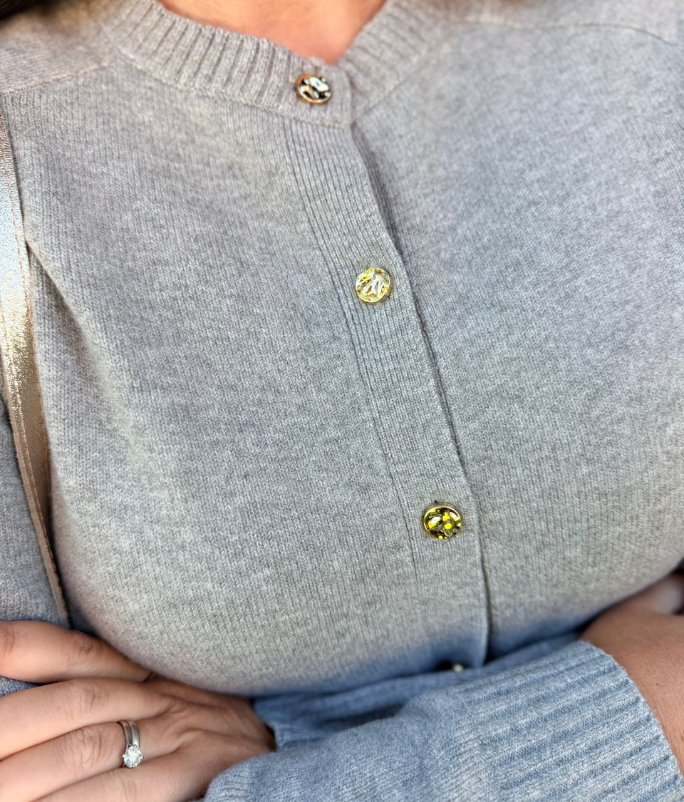 Grey Gold Button Pocket Cardigan
