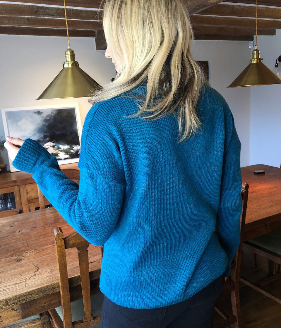 Teal Chunky Knit Roll Neck Jumper