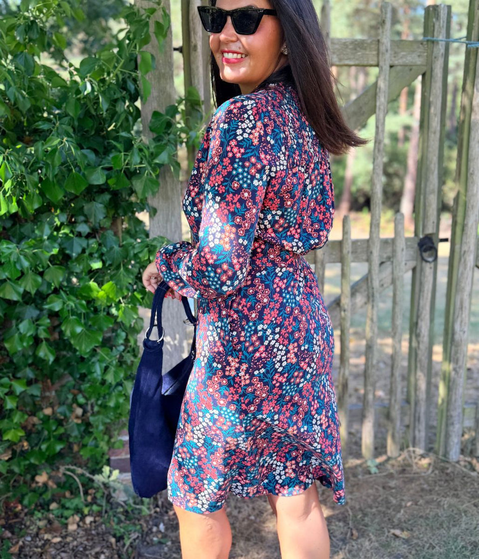 Navy Ditsy Print Cotton Dress