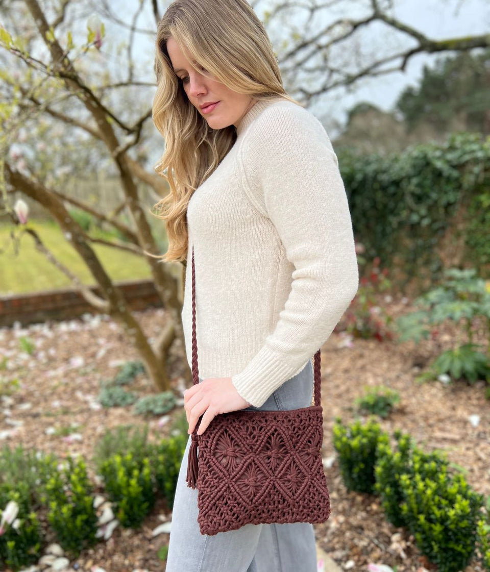 Brown Cross Body Crochet Bag
