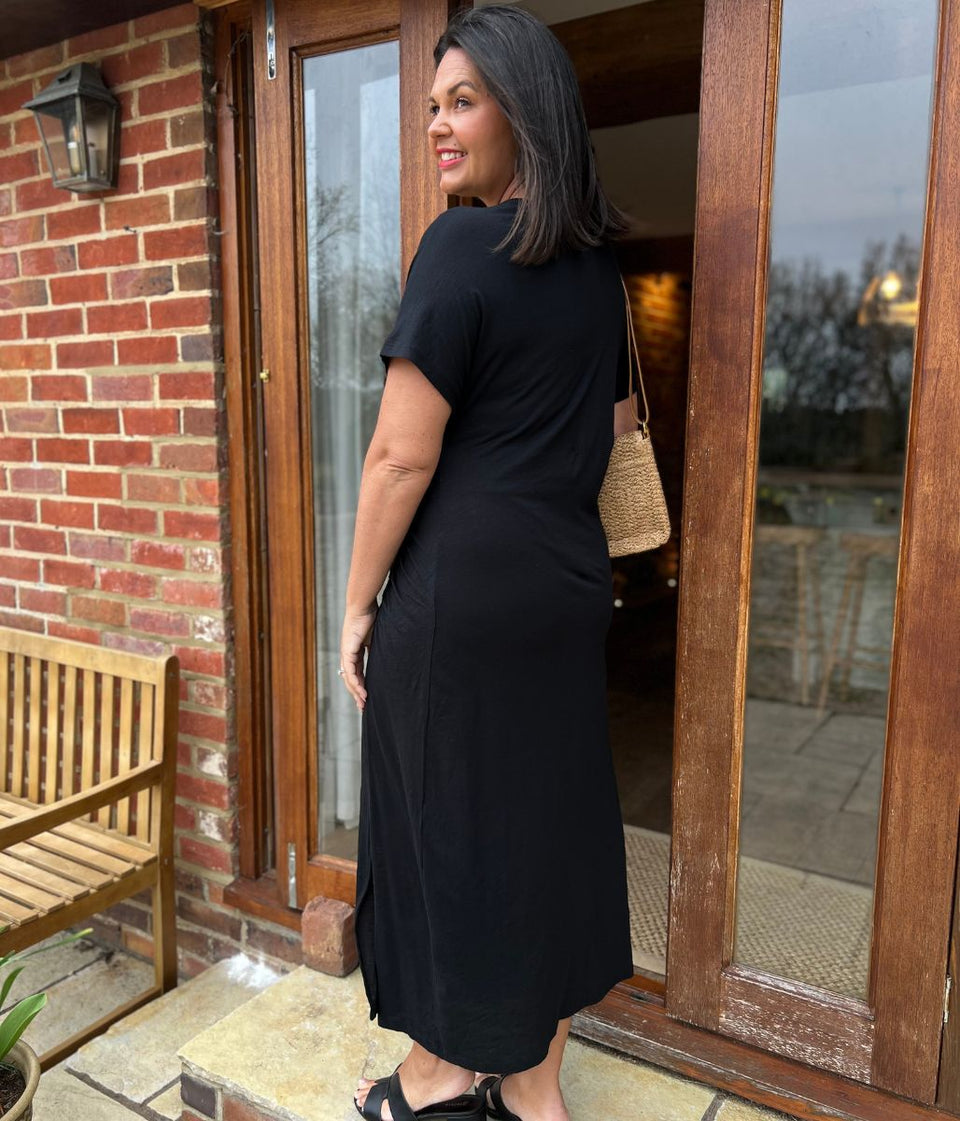 Black Ruched T Shirt Dress