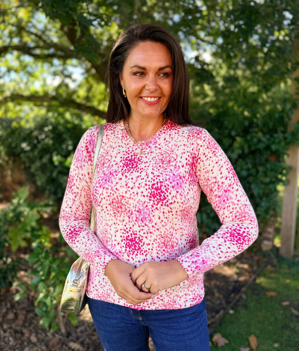 Ivory & Pink Print Jumper