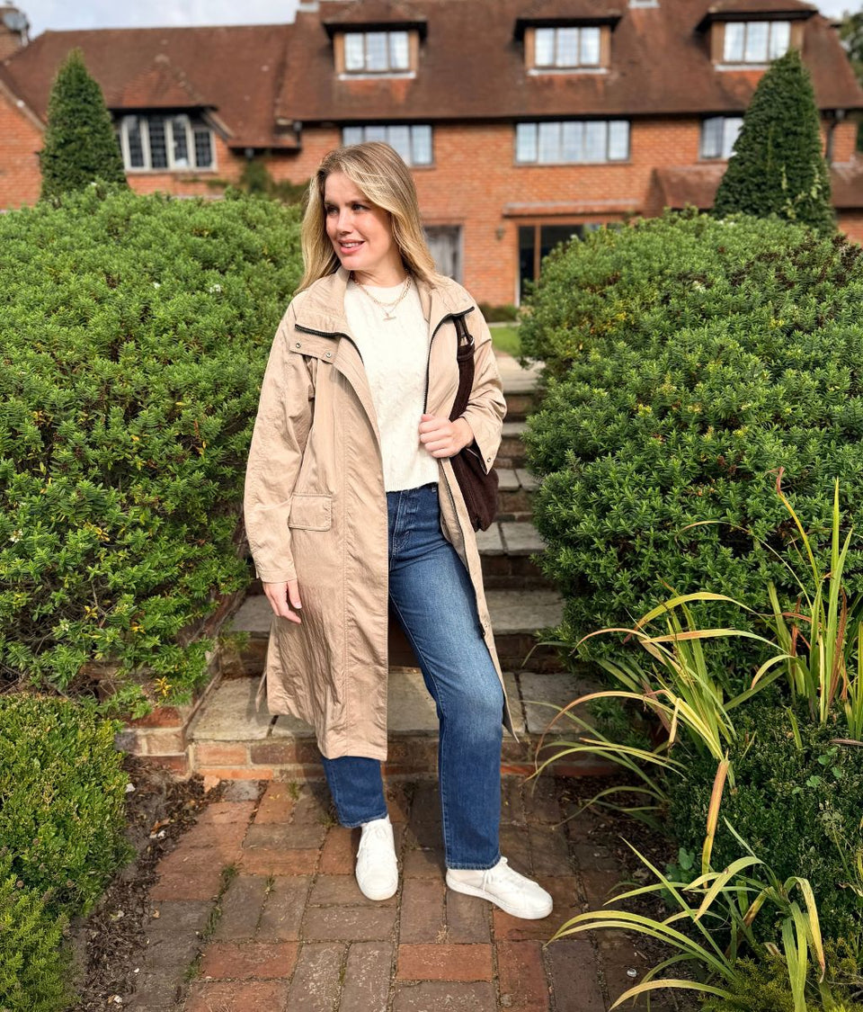 Women’s Beige Hooded Trench Style Raincoat