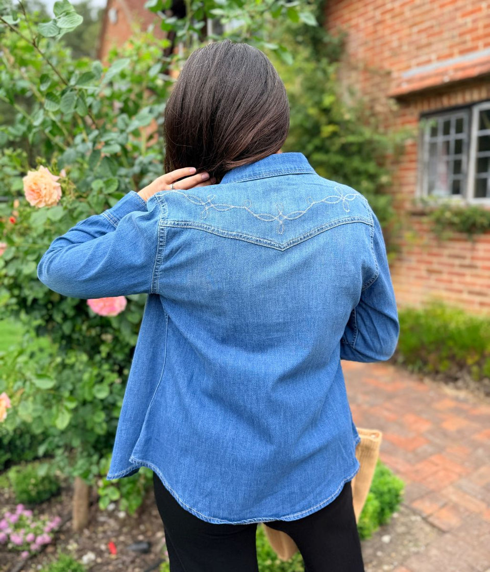 Denim Western Style Embroidered Shirt