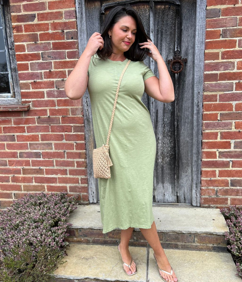 Fern Green Pure Cotton T Shirt Midi Dress